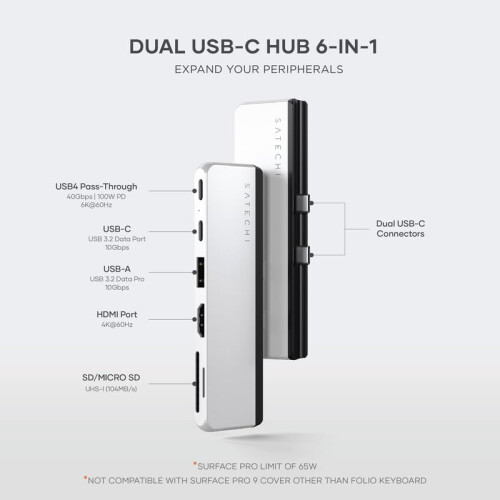 Hub USB-C - Satechi - Surface Pro 9 - 6 porte - HDMI - Design elegante 1