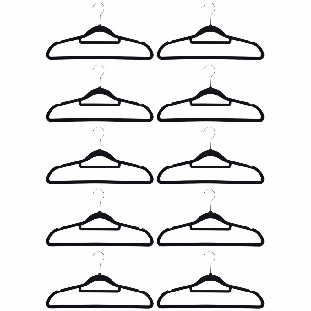 LA063717BLKEU Coat Hangers, 10 Pack Velvet Clothes Hanging Hooks For Wardrobes, Storage Racks, Easy Grip, Non-Slip, With Trouser Bar, For