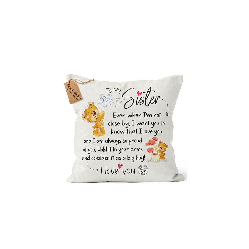 HOME(Double-Sided) Sister Gifts Teddy Bear Birthday Gifts for Sister Birthday Gifts for Sister From Sister Cushion Covers 18x18 Inches Big Sister