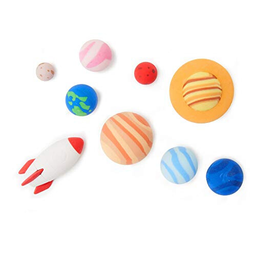 - Solar System, Set of 9 Erasers, 0.8x3.5 cm, Rocket Shaped Erasers, Planets, Sun, for Precision Erase