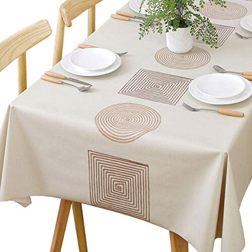 Table Cloth Wipeable Tablecloth PVC Plastic Wipe Clean Waterproof Rectangular Table Cover Protector for Kitchen Picnic Outdoor Indoor (Geometric,