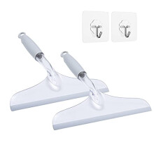Shower Squeegee for Glass Door 10'' Rubber Water Wiper for Bathroom Tile and Mirror Clear Plastic Window Cleaner Tool 2 Pack