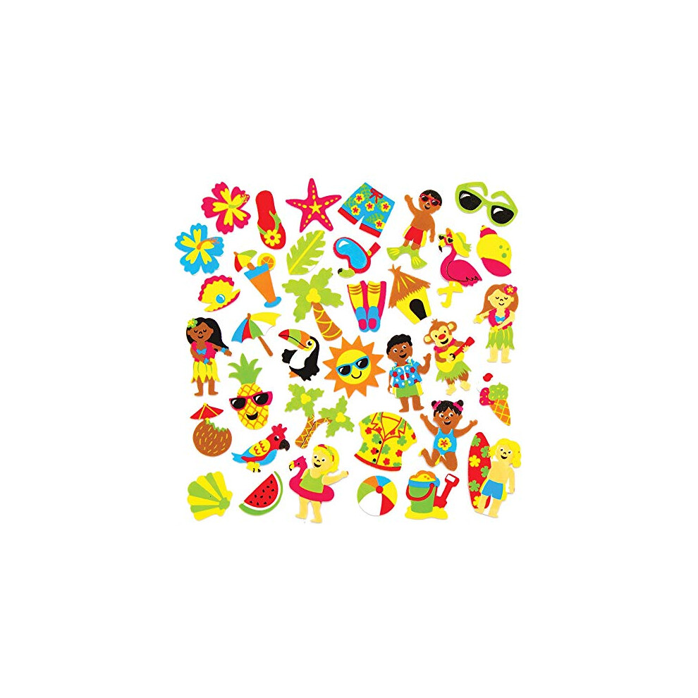 AT738 Tropical Beach Foam Stickers - Pack of 120, Self-adhesives, Perfect for Children to Decorate Collages and Crafts, Ideal for Schools, Craft