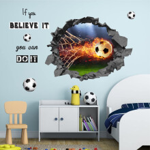Large 3D Football Wall Sticker Soccer Wall Stickers for Bedrooms for Boys Football Player Wall Decals Peel and Stick Sport Vinyl Wall Art Stickers for