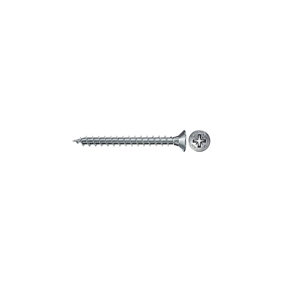 670395 FPF Power-Fast II 5.0 x 35 mm Chipboard Wood Screws, Countersunk Head with Phillips, Fully Threaded, Galvanised Blue Passivated, Box of 200