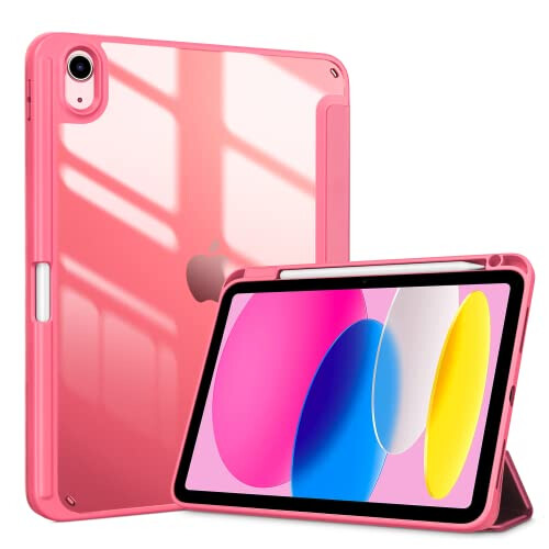 for iPad 10th Generation Case with Pencil Holder 2022 10.9 Inch, Clear Back iPad 10 Case, 10th Gen iPad Case for A2696 A2757 A2777 -Pink