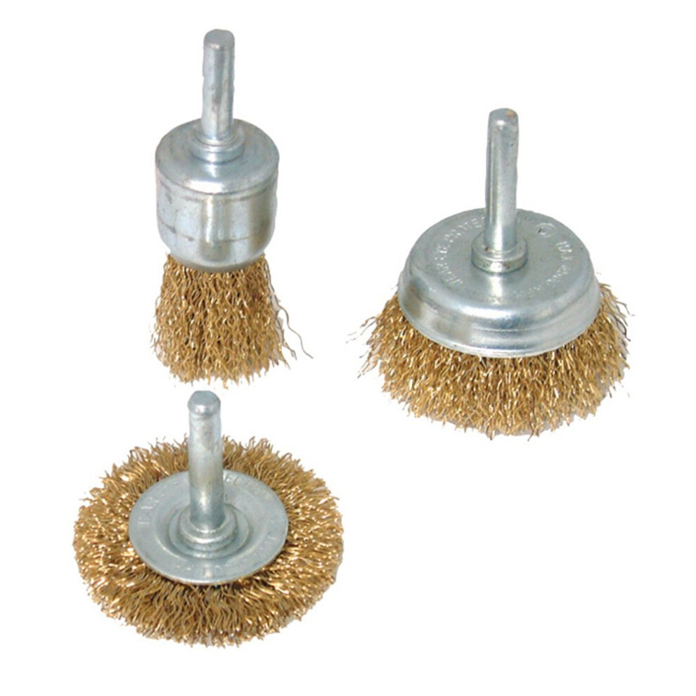 Brassed Steel Wire Wheel and Cup Brush Set 3 Pieces (985332)