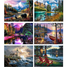 6-Pack Landscape Paint by Numbers for Adults – Beginner DIY Acrylic Kits for Relaxation and Home Wall Decor Gift Set
