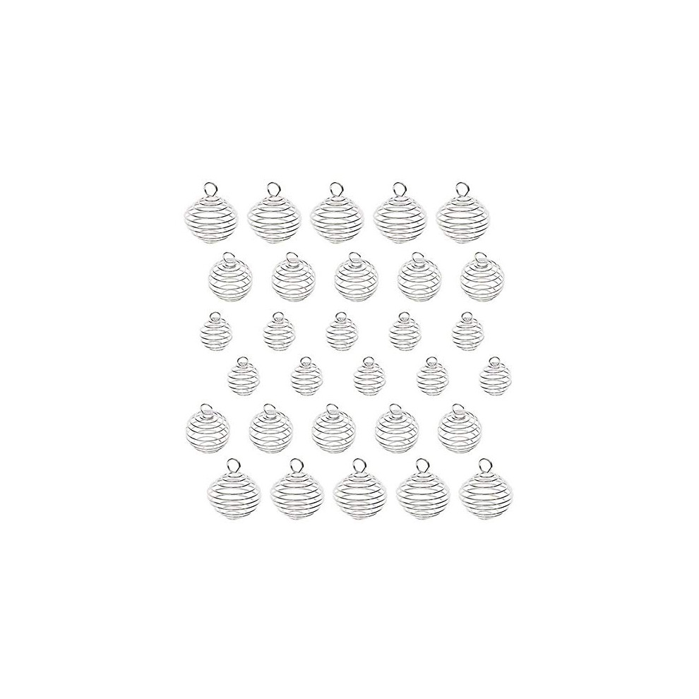 Spiral Bead Cages Pendants, 30pcs Silver Plated Spiral Crystal Stone Holder Cages Pendant for Jewelry Making and Crafting