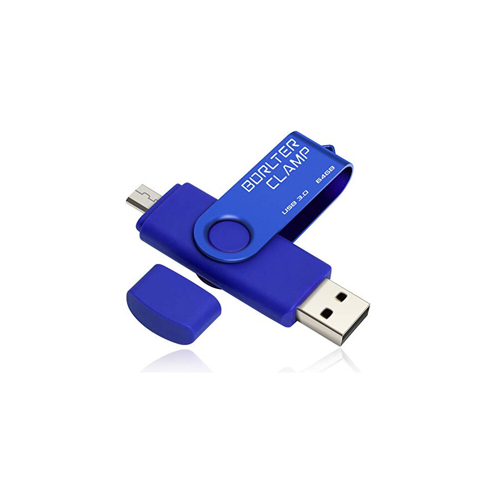 64Gb Dual Usb 3.0 Flash Drive Otg Memory Stick, Pendrive With Microusb Drive For Android Phone, Tablet And Computer (Blue) Blue 822361425038
