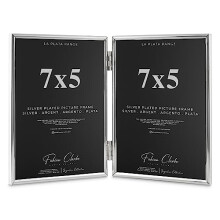 Silver Plated Photo Frame Double Book Style Picture Frame Plain Satin Finish and Tarnish Protected for Wedding Picture or Family Photo (7x5)