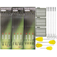 25pcs Carp Fishing Hair Rigs Kit, Including 18pcs Carp Rigs 3 Cards Boilie Stoppers and 4pcs Bait Needle Tool Carp Fishing Leader Rigging Terminal