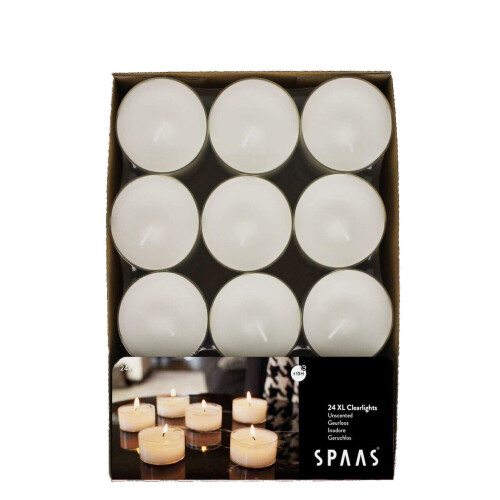 24 Maxi Unscented Tealights in Transparent Clear Cup, 10 Hours, White 2