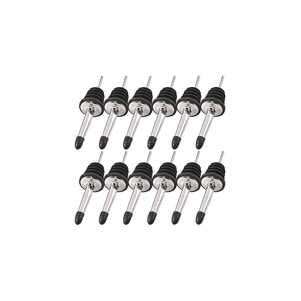 Stainless Steel Pourers, 12 Pack Classic Bottle Pourers Tapered Spout with Rubber Dust Caps, Suitable for Pours Liquor, Vinegar, Syrup or Olive Oils