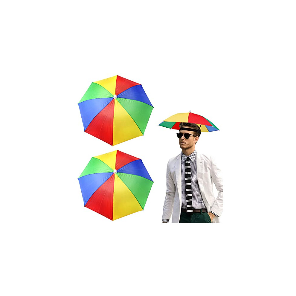 2 Pcs Head Umbrella Hats Rainbow Umbrella Hat Portable Mini Umbrella Caps Outdoor Sun Rain Protection with Elastic Bands for Kids and