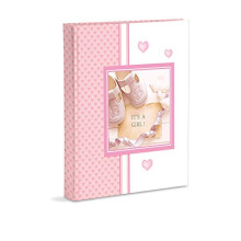 Photo Album, Pink, Baby Girl, with Journal, 23X30 Cm, 56 White Pages and 4 Customizable Diary Pages, Thick and Durable Cardboard Pages Intervaled with