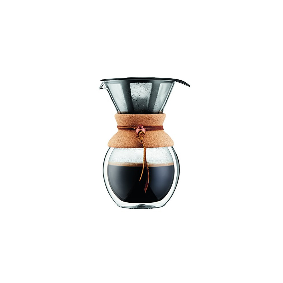 Pour Over Coffee Maker, Double Wall, Cork Grip, 8 Cup, Glass, 34 Ounce