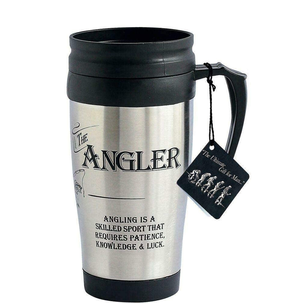 Ultimate Gift for Man 8843 Angler Fishing Travel Mug, Stainless Steel, Metallic, 400 milliliters