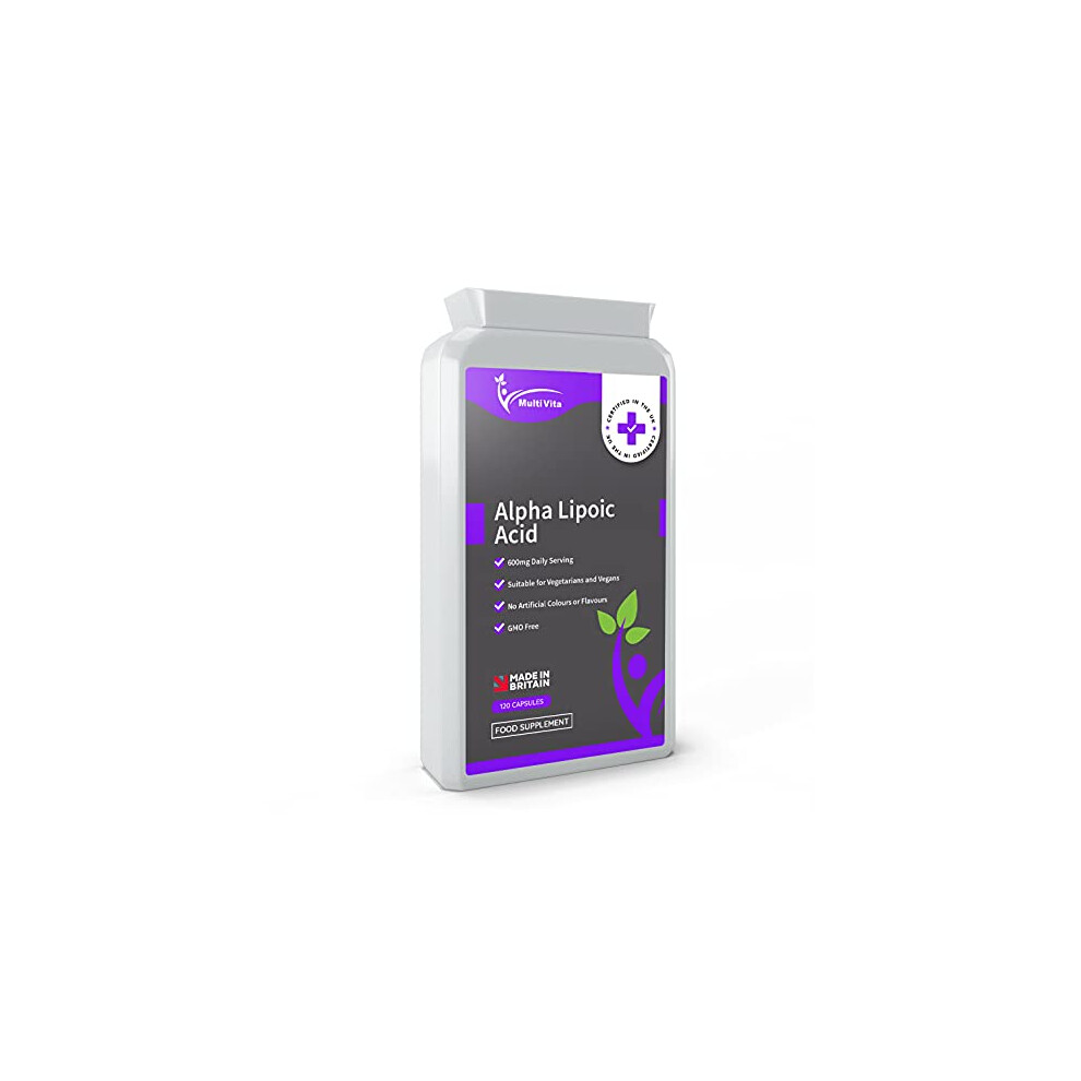 Multivita Alpha Lipoic Acid Ala 600Mg Per Serving 120 Capsules - Antioxidant Supplement - Non Gmo - Uk Manufactured To Gmp Standards