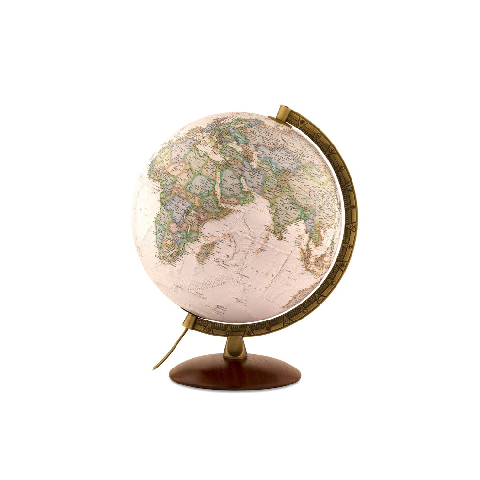 Tecnodidattica – National Geographic Edge Executive Globe | Illuminated | Base In Beechwood And Metallic Meridian |Political And Physical Map By National
