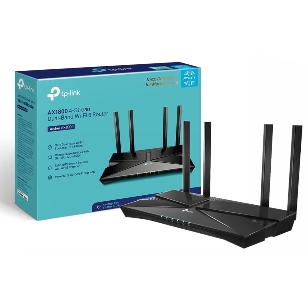 Next-Gen Wi-Fi 6 AX1800 Mbps Gigabit Dual Band Wireless Router, OneMesh Supported, Dual-Core CPU 1 USB 2.0 Port, Ideal for Gaming Xbox/PS4/Steam and