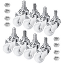 8 PCS Swivel Stem Casters,M8 White 25mm(1 inch) Castor Wheels