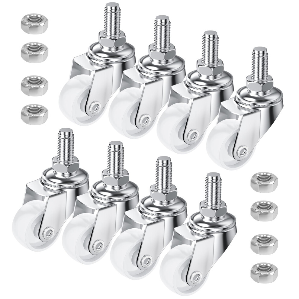 8 Pcs Swivel Stem Casters,M8 White 25Mm(1 Inch) Castor Wheels 602835557478