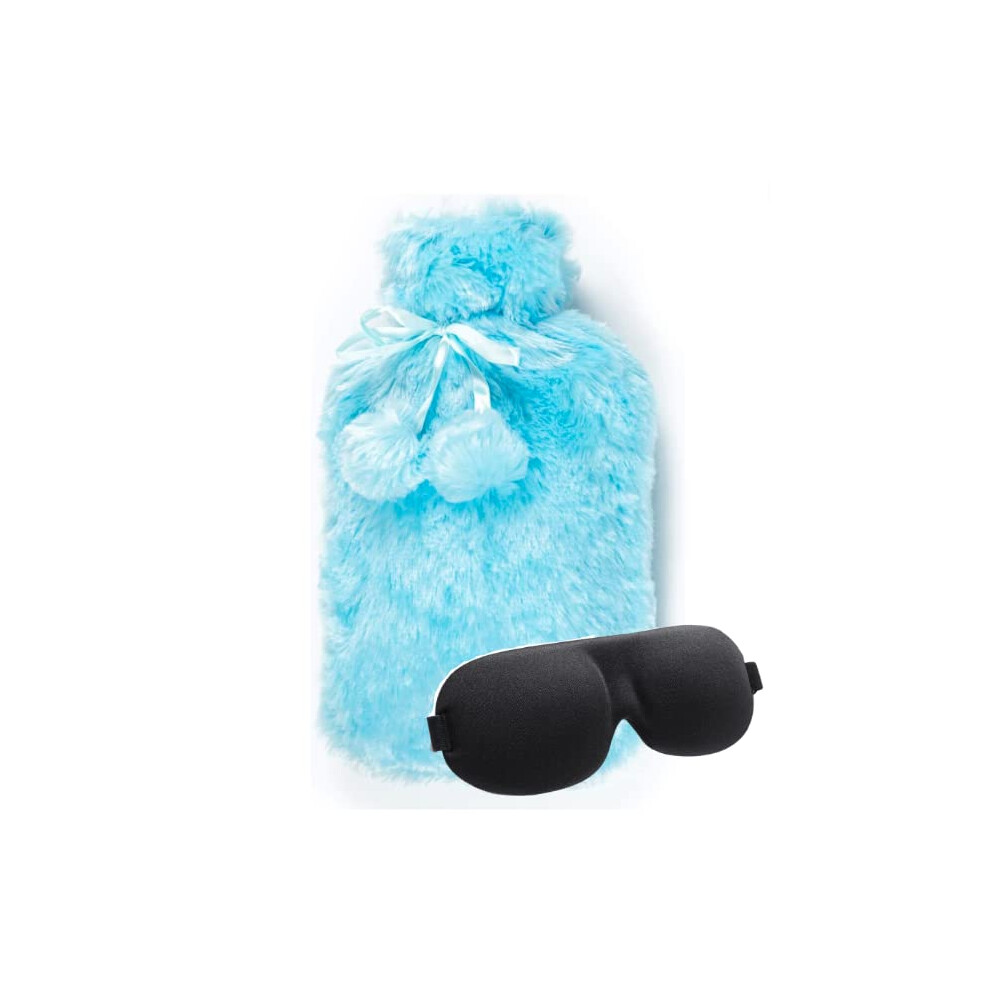 Glamza 2L Hot Water Bottle With Cover Uk - Natural Rubber 2 Litre Hot Water Bottle - Perfect Hot Water Bag For Pain Relief, Hand Feet Warmer Plus 3D Sleeping