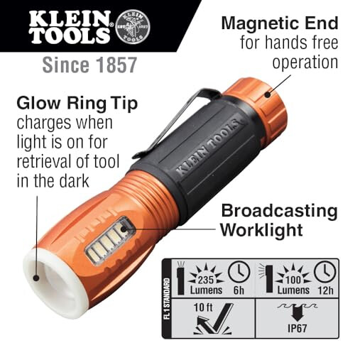 LED Flashlight and Worklight, Durable Waterproof, Hands-free Magnetic Includes Batteries Klein Tools 56028 1