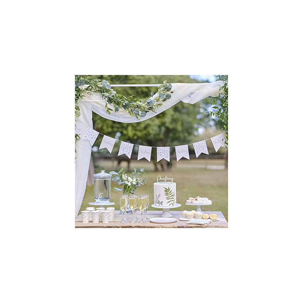 White and Green Botanical Christening Flag Bunting Decoration 2m