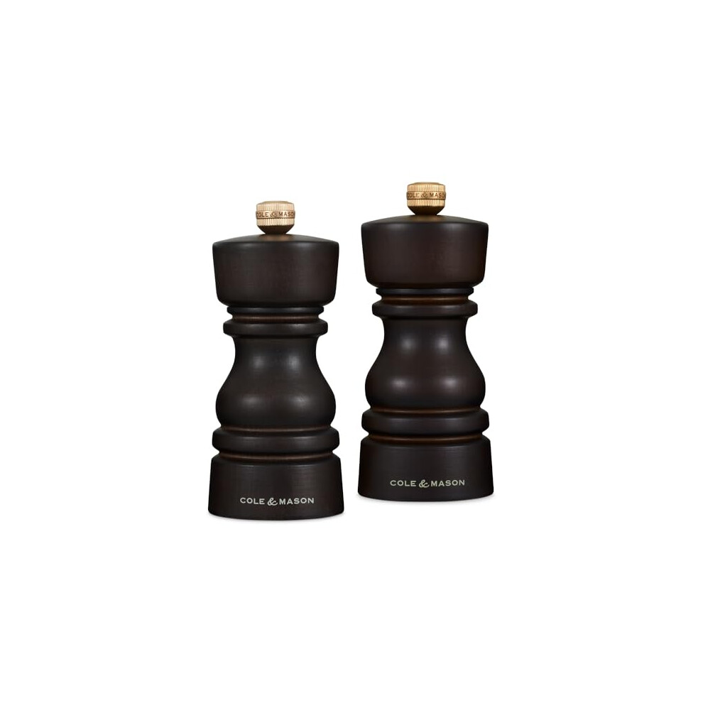 H233017 London Chocolate Wood Salt and Pepper Mill Set, 130mm, Precision+ Carbon/Ceramic Mechanisms, Salt and Pepper Grinders with Adjustable Grind,