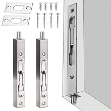 2 Packs Door Bolt Lock Flush Bolt Latch Lock Concealed Door Security Bolts Polished Chrome Slide Door Lock 15CM Bolted Lock Replacement with Screws