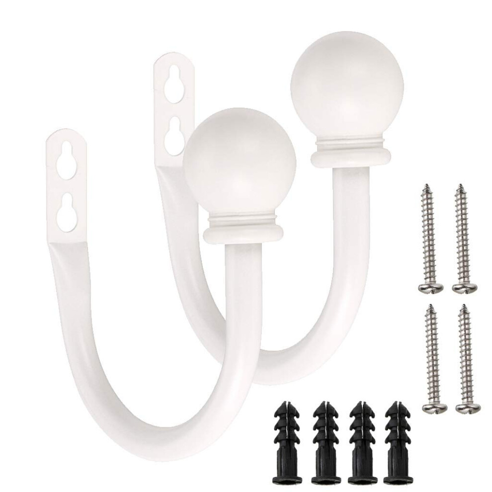 A Pair of Lightweight Aluminium Curtain Hooks - Retro Wall Mounted Curtain Hold Back Tiebacks Wall Hook Tassel Drapery Holder (White)