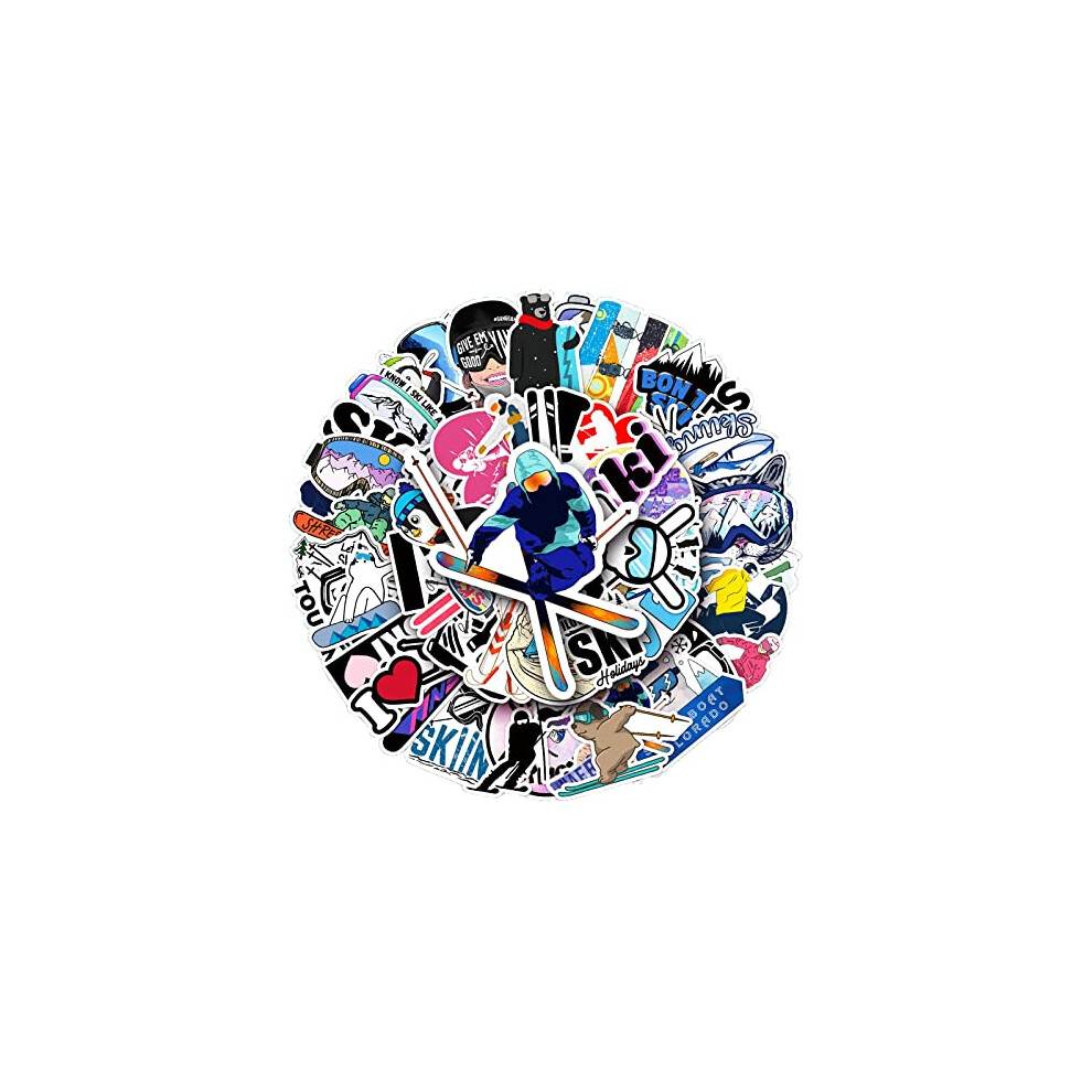 50 Pcs Ski Stickers for Kids Teens Adults Boys Girls Gift,Stickers Pack for Laptop,Skateboard,Luggage,Car,Bike,Cup,Computer,Water Bottle Decor,Skiing