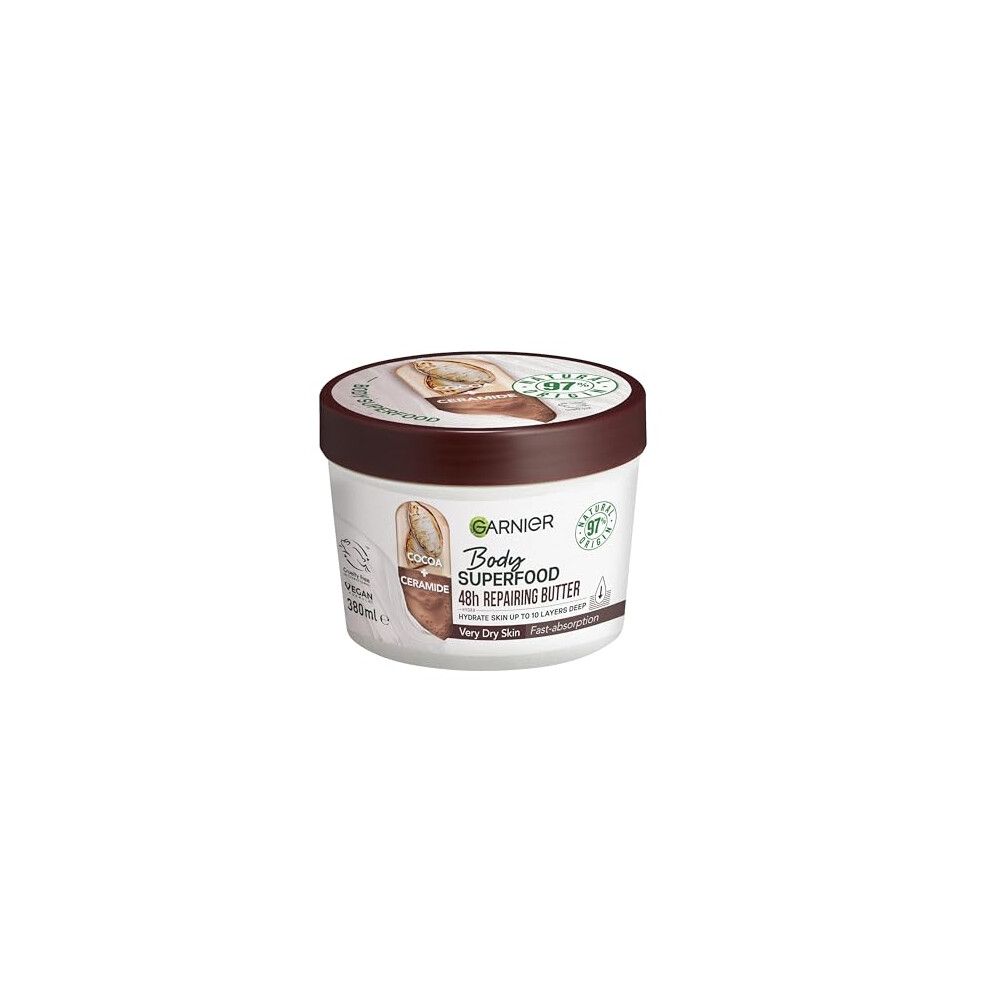 Garnier Body Superfood, Repairing Body Butter, With Cocoa & Ceramide, Body Butter For Very Dry Skin, Vegan Formula, 380Ml