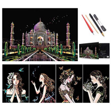 Scratch Art Set for Adults & Kids - Foil & Engraving Art with 4-Tool Set, Taj Mahal Edition (HF200804, Multicolor)