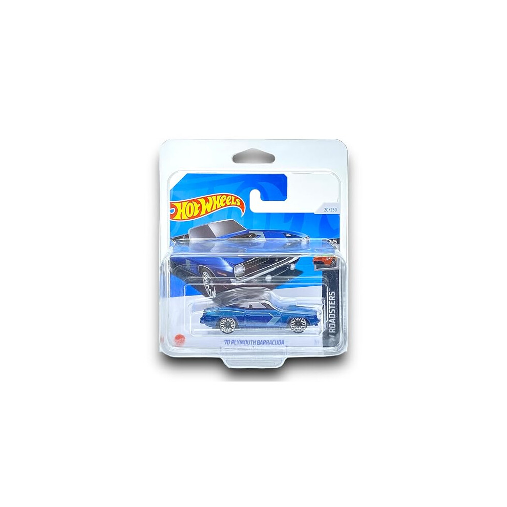 Hot Wheels '70 Plymouth Barracuda (Blue & Black) 3/5 Hw Roadsters - 2024-20/250 (Short Card) - Comes In A Klas Car Keeper Short Card Protector Case - Htc13