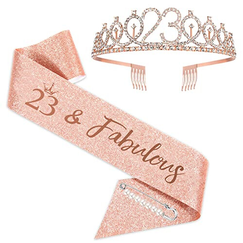 23th Birthday Sash and Tiara for Girls Rose Gold Birthday Sash Crown 23 Fabulous Sash and Tiara for Girls 23th Birthday Gifts for Happy 23th on OnBuy
