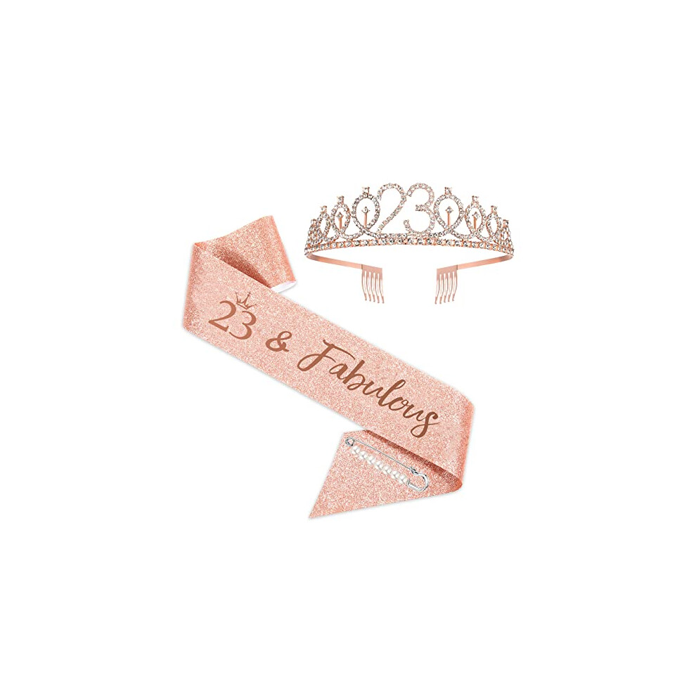 23th Birthday Sash and Tiara for Girls Rose Gold Birthday Sash Crown 23 Fabulous Sash and Tiara for Girls 23th Birthday Gifts for Happy 23th on OnBuy