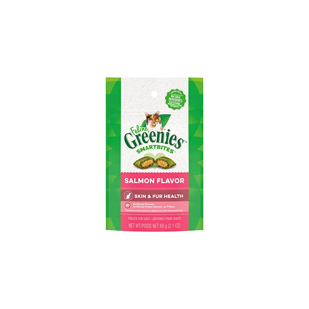 FELINE GREENIES SMARTBITES Healthy Skin and Fur Cat Treats Salmon Flavor 2.1 oz.