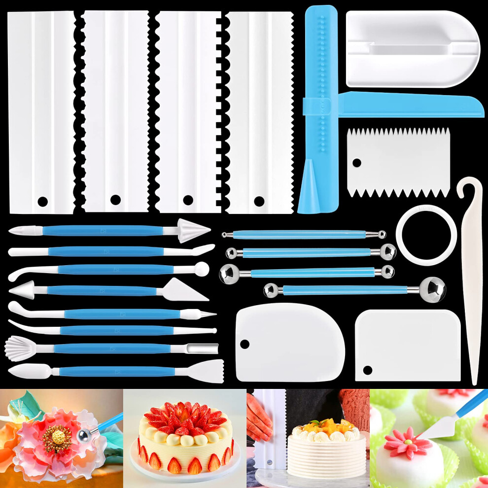 22Pcs Cake Decorating Kit Fondant Smoothing Tools Cake Scraper Buttercream Smoother Polisher Cake Edge Scraper Cutter Icing Comb Cake Modelling Tool