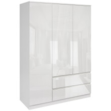 (White) 3 Door Wardrobe High Gloss Clothing Cabinet Hanger Organiser