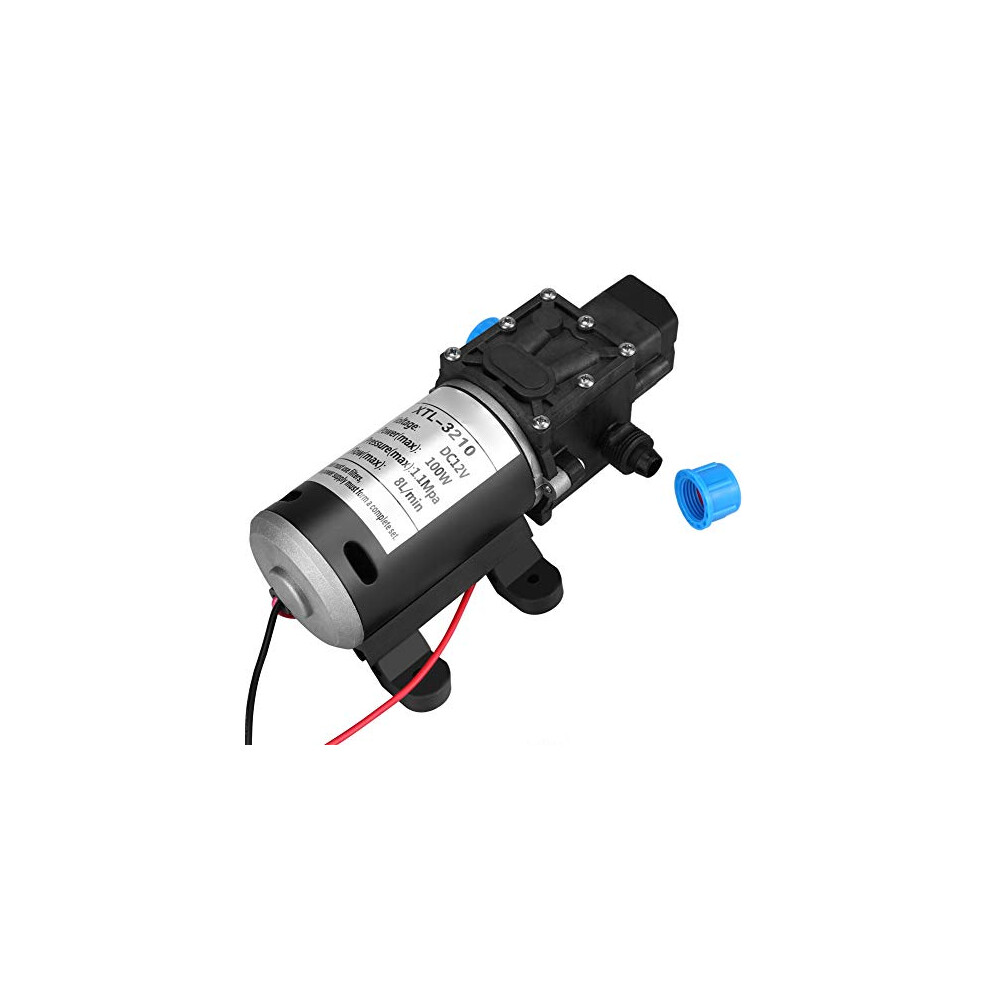 Self Priming Water Pump, 12V DC 100W 8L/Min 160Psi High Pressure Diaphragm Self Priming Water Pump for Car Washing Machine, Solar Energy Water, Remote