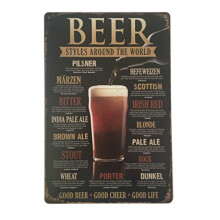 Beer Styles Around The World Metal Novelty Retro Vintage Wall Plaque 20x30cm Decorative Sign - Ideal for Pub Bar Office Home Bedroom Dining Room