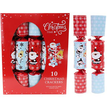 Toyland Pack of 10 Large Family Christmas Crackers - Santa & Rudolph Design - Red & Blue