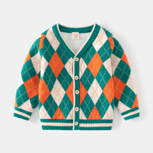 (Green, 4-5Years) Kids Girls Plaid cardigan sweater Knitted jackets