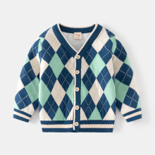 (Dark Blue, 4-5Years) Kids Girls Plaid cardigan sweater Knitted jackets