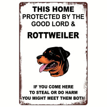 (No.2-20x30CM, only one) Retro Metal Aluminum Sign, Funny Dog Warning Sign,Property Is Protected By A Rottweiler, Wall Art Decor 812 Inch