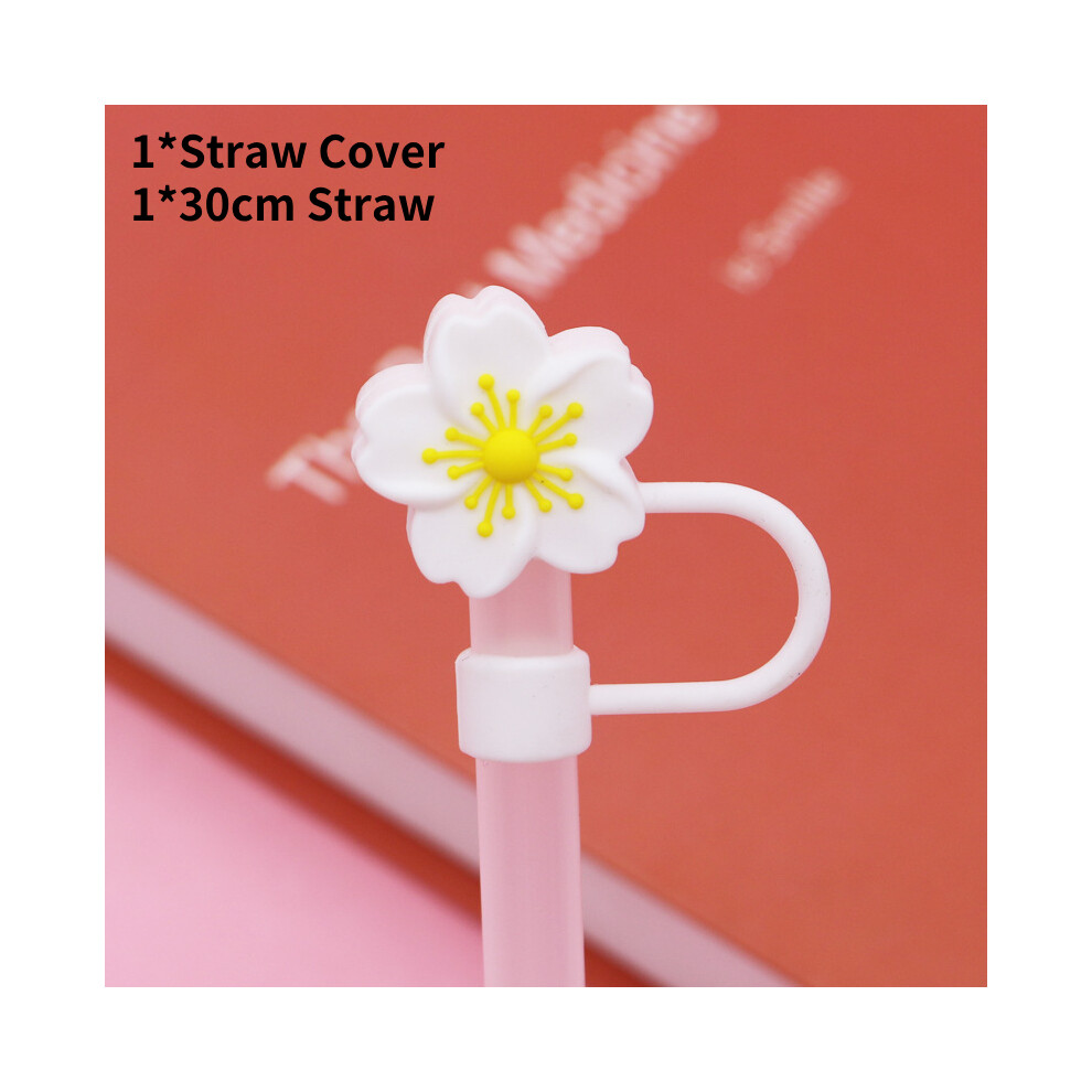 (White Yellow) Flower Silicone Straw Cover Straw Cap Dustproof Reusable Stoppers Solid Color