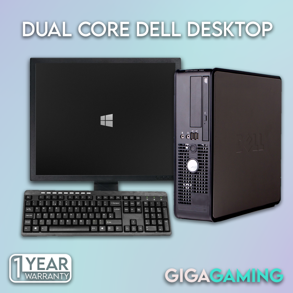 (250GB HDD, PC + 19" Monitor + Keyboard + Mouse) FULL DELL DESKTOP TOWER Intel Dual Core PC + Windows 10 + Accessories + WiFi